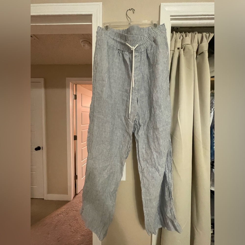 Quince women’s blue striped linen pants